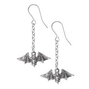 Alchemy Gothic Hanging Bat Chain Hook Earrings NEW